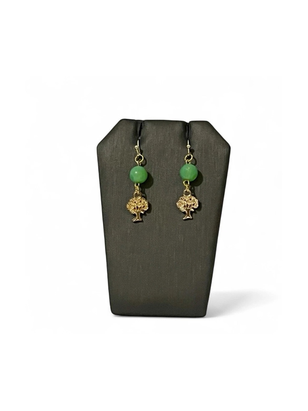 Tree of Life Drop Earrings Gold Green Bead Dangle Fall Bohemian Witchy Jewelry - Picture 4 of 7